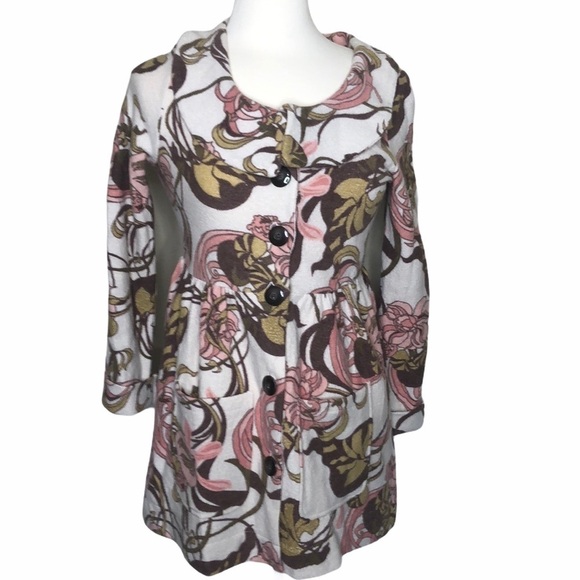 ANTHROPOLOGIE Floral Cardigan Wool Coat SZ S - Picture 2 of 7